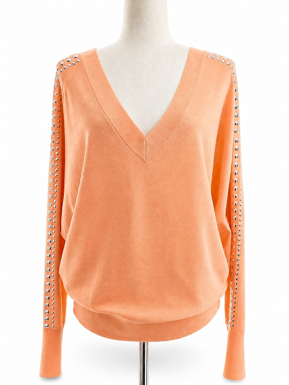 V-Neck Studded Sleeve Sweater - Peach INC